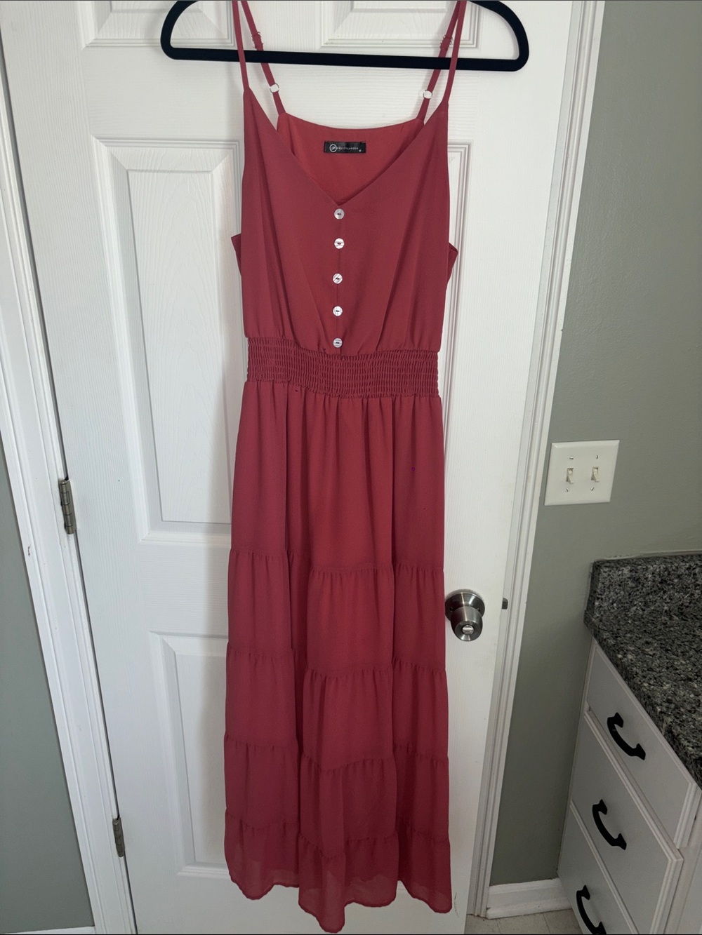 Smocked Waist Tiered Maxi Dress in Dusty Red